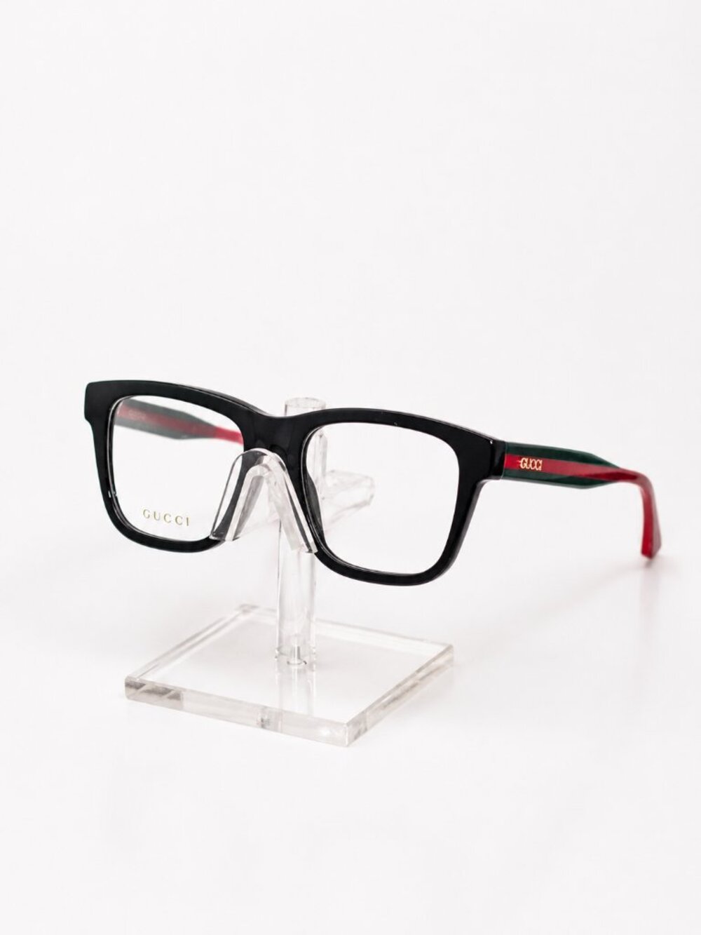 New Gucci Unisex Eyeglasses Black frames with Dark Green and red temples